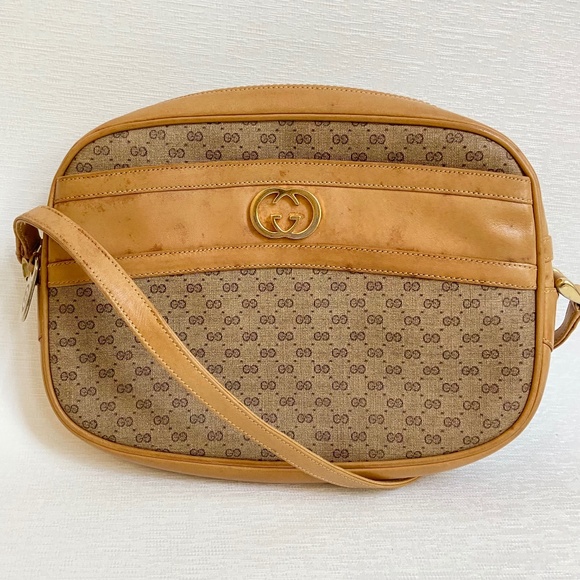 Authentic Gucci Crossbody Shoulder Bag - Vintage - PVC & Leather - Micro GG - Picture 1 of 13